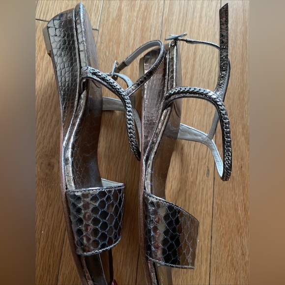 Stuart Weitzman metallic snakeskin chain accent sandals - 8 - Picture 2 of 6